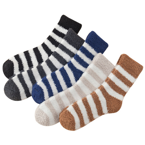 Coral velvet socks for men in winter plus velvet thickened home plush floor socks autumn and winter warm towel sleeping mid-tube socks