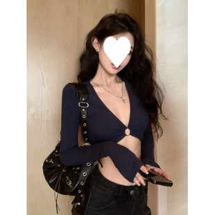 Purely Sensual Style Sexy Collared Long-Sleeved Shirt for Women, Spring and Autumn Short Style Figure-Flattering Top