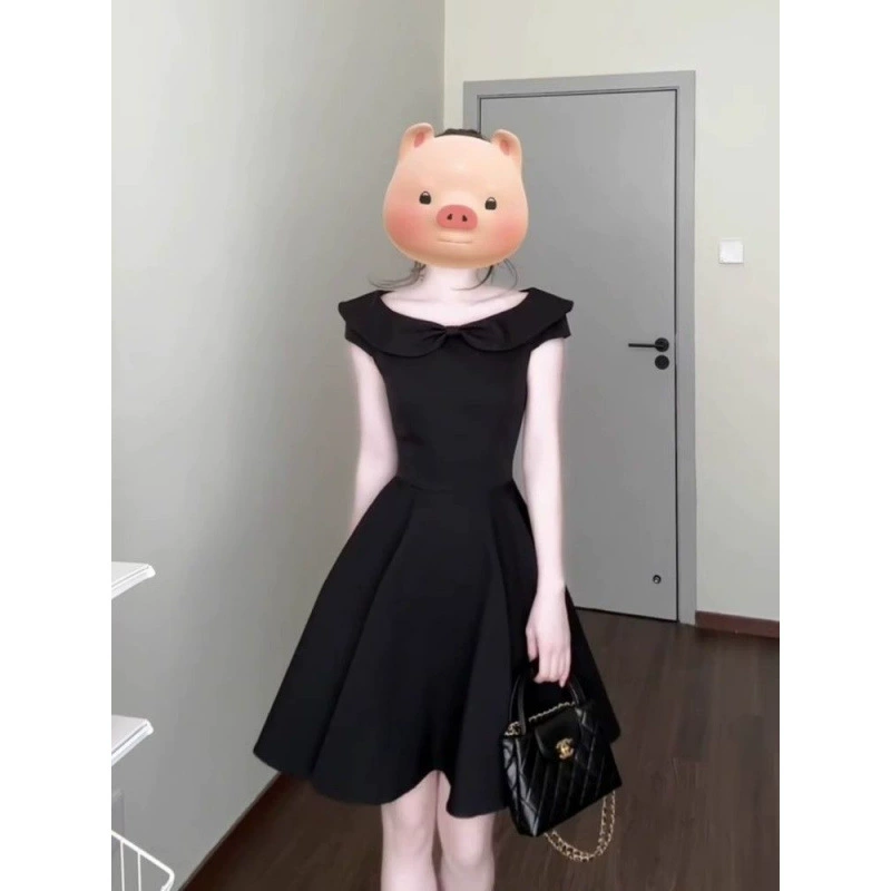 Французское сексуальное черное платье в стиле Хепберн для женщин, летнее новое высококачественное облегающее платье, супер красивая юбка трапециевидной формы, маленькое черное платье