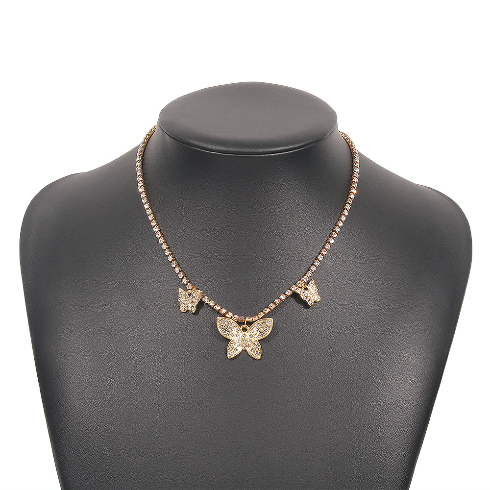 N9244 Personalized Hip Hop Diamond Butterfly Necklace Fashion Retro Artistic Necklace Europe and Ame