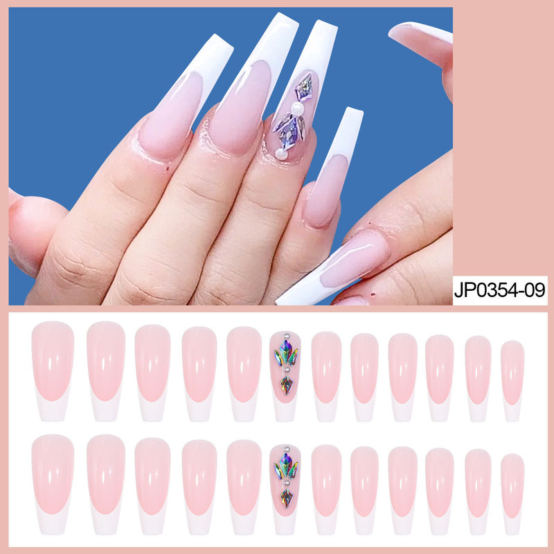 European and American in stock Hot Sale Nail Art Pieces Ballet Coffin French Nail Art Ins White French Color Diamond Fake Nail European and American in stock Hot Sale Nail Art Pieces Ballet Coffin French Nail Art Ins White French Color Diamond Fake Nail