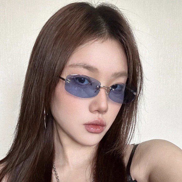 2025新款Jennie同款蓝色无框太阳镜女中古墨镜欧美辣妹风方形小脸|undefined