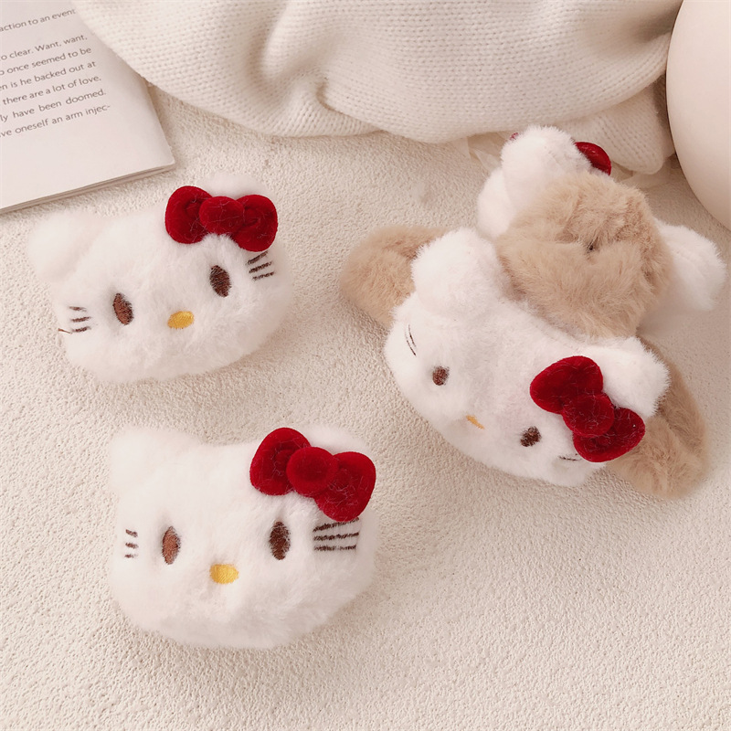 Nuevos productos lindos corbatas rojos gatos gran clip de agarre para el cabello dulce chica lateral clip de cabello peluche adornamiento para el cabello