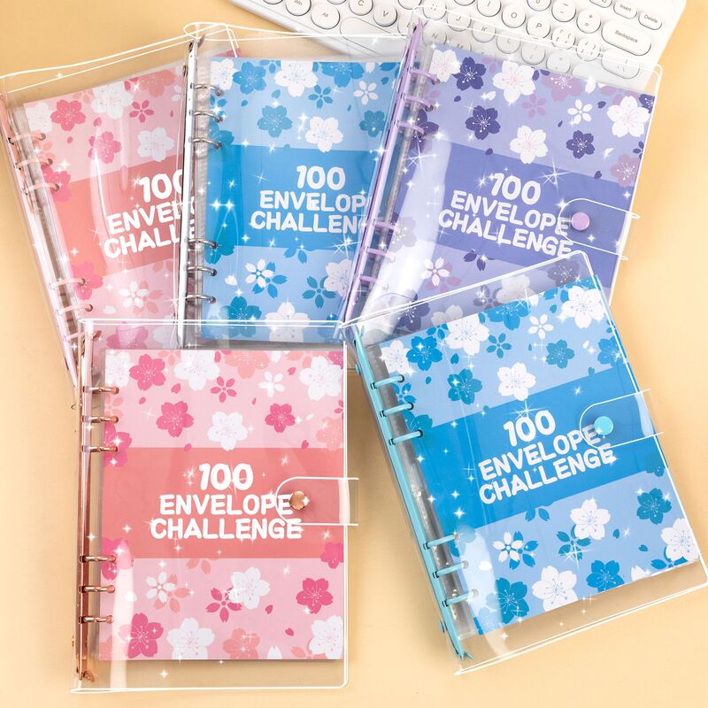 Cross-border Explosions PVC100 Days Couple Saving Challenge Loose-leaf Petal Saving Cash Envelope Notebook