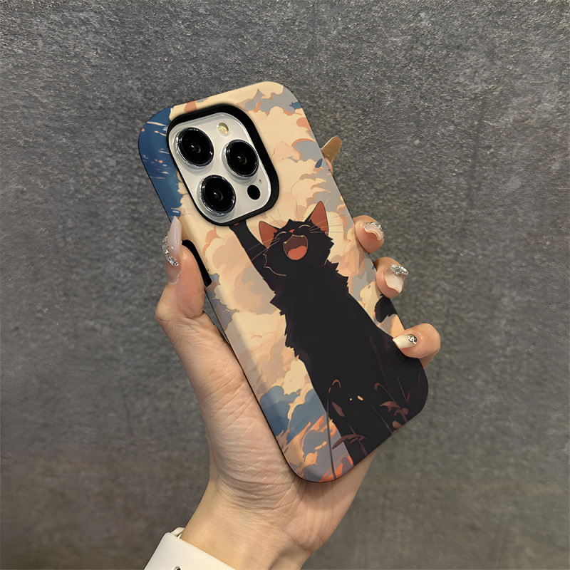 Gigi Black Cat Hayao Miyazaki Anime iPhone 15 2-in-1 Film Case Apple 17 Magnetic Case Healing Style for Girls