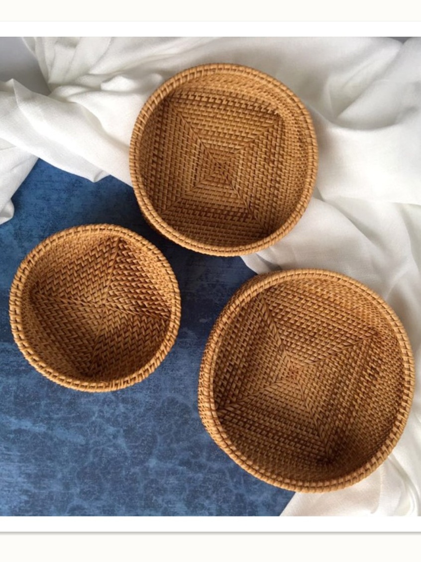 ベトナム藤編みフルーツ皿三点セット天然純手編み収納バスケットセット北欧ins風現物卸売り
