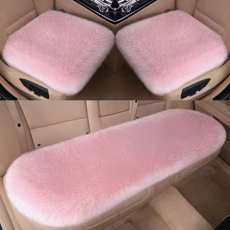 Winter Car Wool — Universal Seat cushion, seat cover - pink-three-piece-set-thickened-fleece