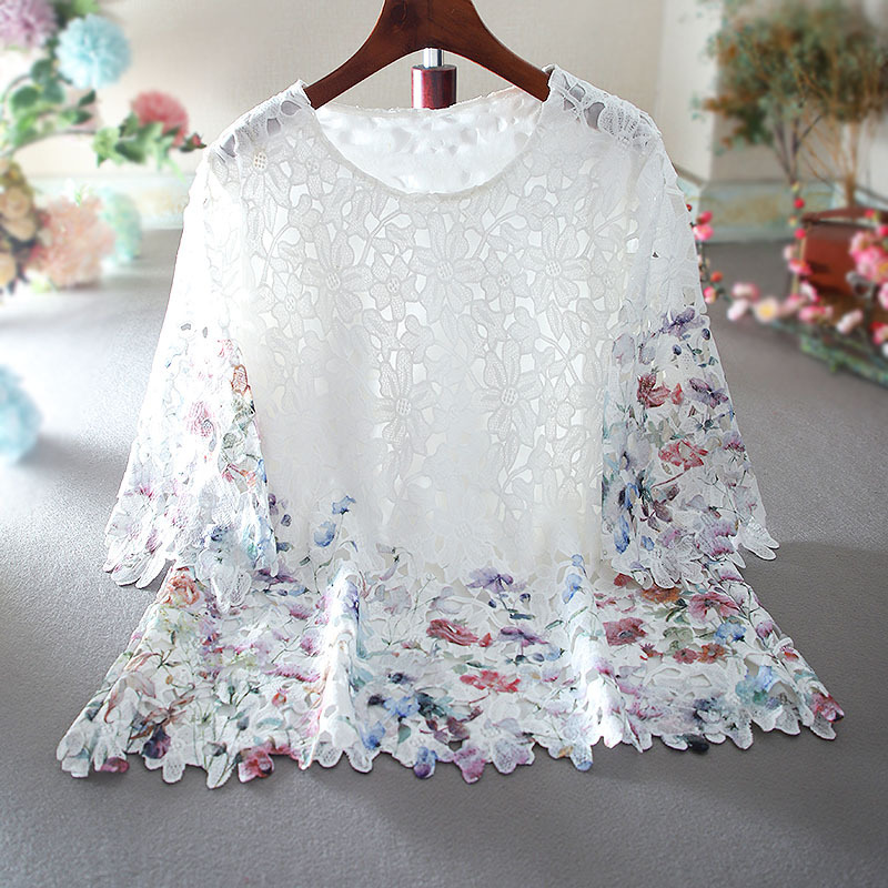 Acting Lace Hollow Out Floral Loose Large Size Slimming A Version Super Fairy Beauty Elegant Literary Style Shirt Blouse