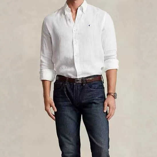 In-stock RL Ralph Oxford cloth solid color shirt, Paul style, regular shoulder, turn-down collar, business style T-shirt, cardigan, men's summer style