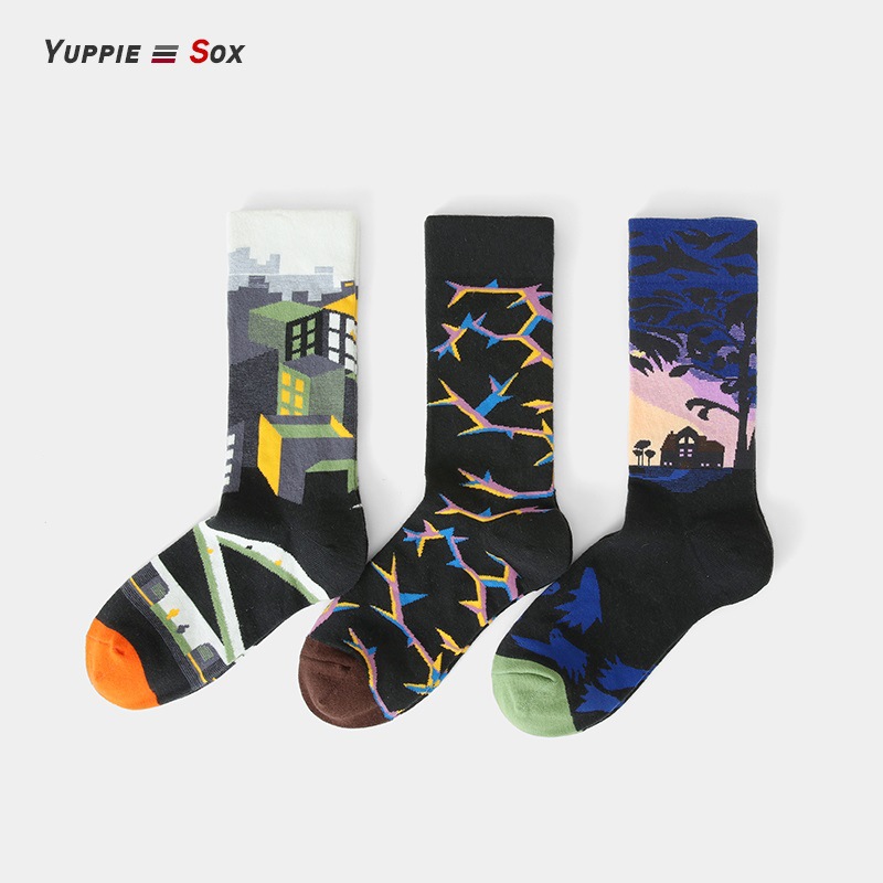 2025d French For Women Trendy Internet Celebrity Street Creative Casual Ins Cartoon Sweat-Absorbing Mid-Calf Jacquard Socks_voghion.com