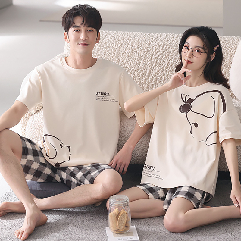 Couple Pajamas Women's Summer 100 Cotton 2025 New Men's Short Sleeve Shorts Cotton Korean Style Home Clothes suit