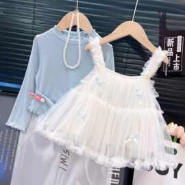 童装批发女童套装秋装新款儿童洋气打底衫吊带裙韩版牛仔裤三件套