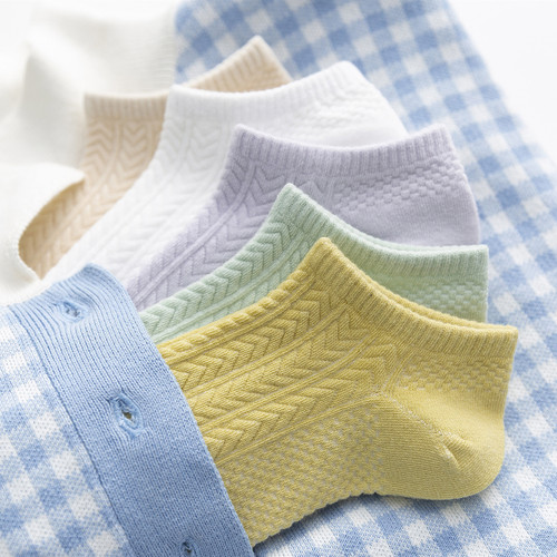 Socks women's socks spring and summer solid color shallow mouth cotton socks short low-top women's socks summer thin boat socks ins trend