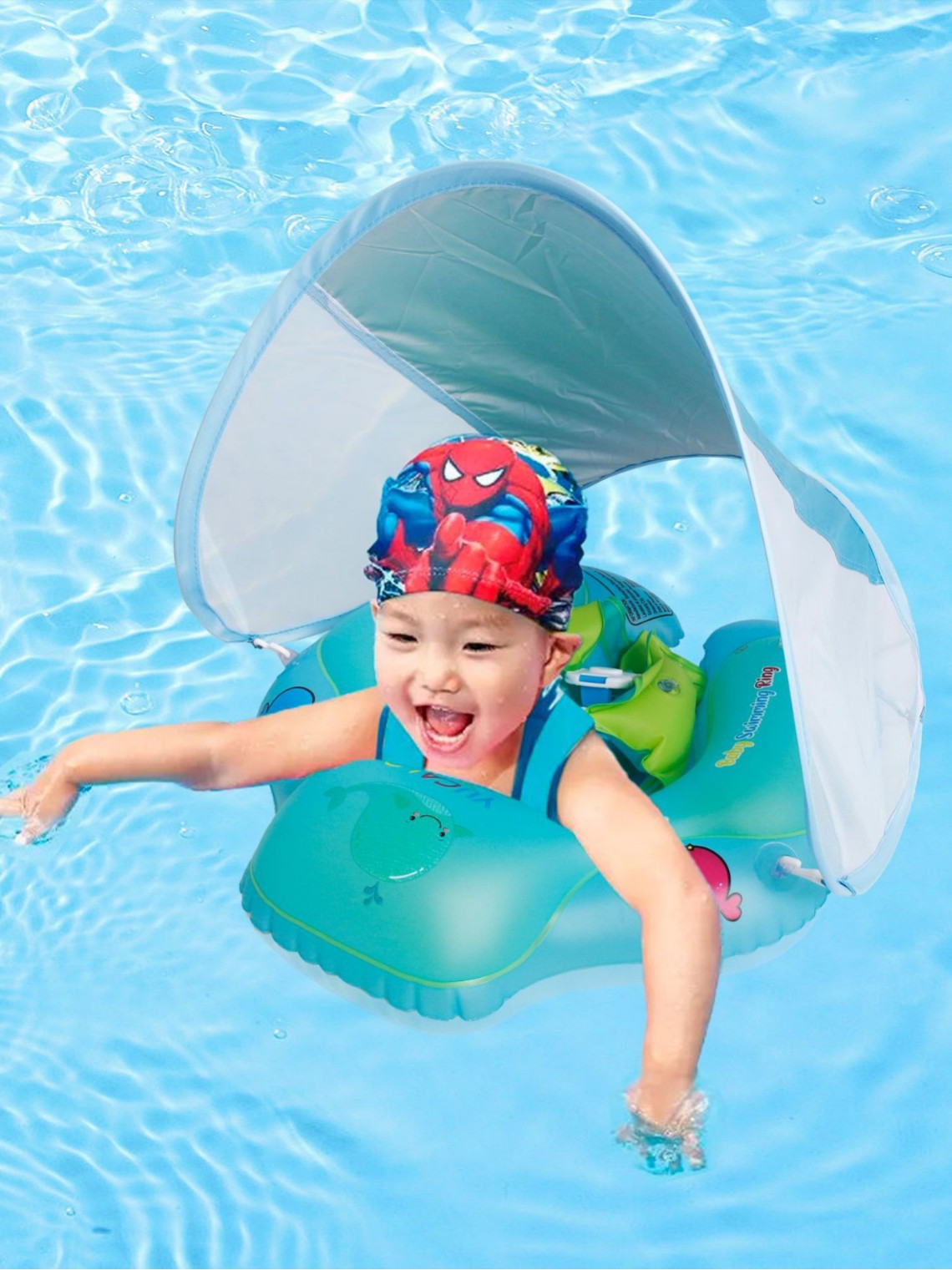 Flotador de natación transfronterizo en stock para bebés de 0 a 8 meses, flotador antivuelco, flotador inflable con parasol engrosado.