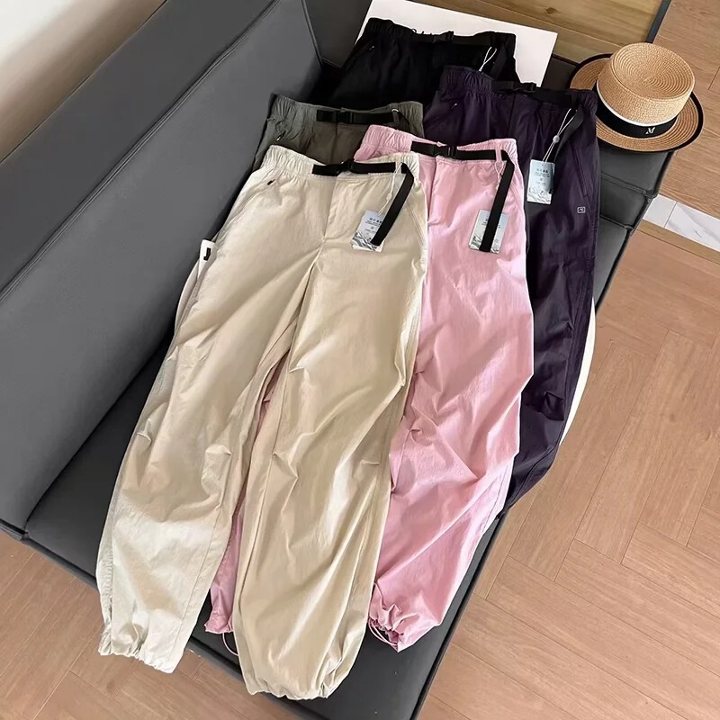 Jiajia Cool Leather 505 Women's Functional Tooling Umbrella Pants for Sunscreen Cool-feeling Loose Outdoor Casual Pants Polyester Straight-tube Pants