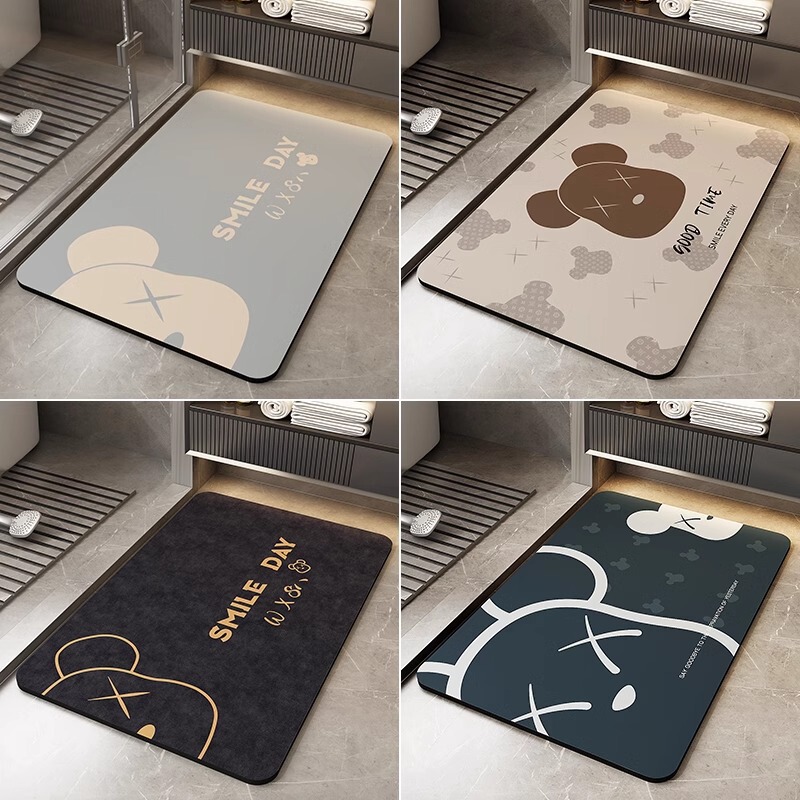 Bathroom Floor Mat, Non-Slip Mat for Bathroom Entrance, Diatomaceous Earth Absorbent Mat, Quick-Drying Cartoon Household Carpet