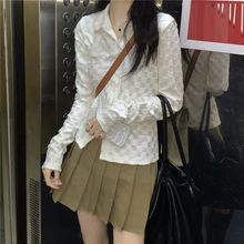 polo领格子衬衫女夏设计感小众透视防晒罩衫纯欲辣妹性感上衣跨境