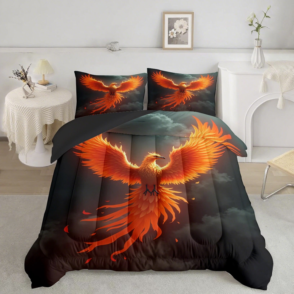 TEMU / JIT nuevo producto Phoenix HD impresión digital 180gms edredón almohada conjunto de ropa de cama