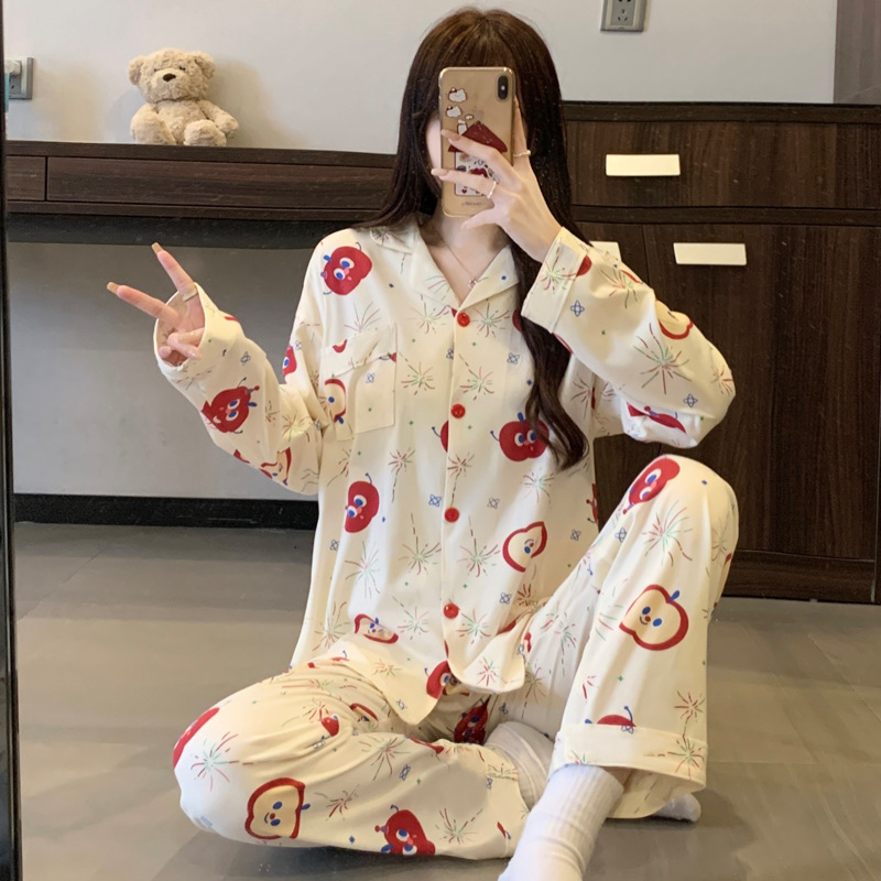 Al por mayor transfronterizo nuevo primavera y otoño pantalones de manga larga pijamas cardigans con ropa casualizada de algodón de dibujos animados