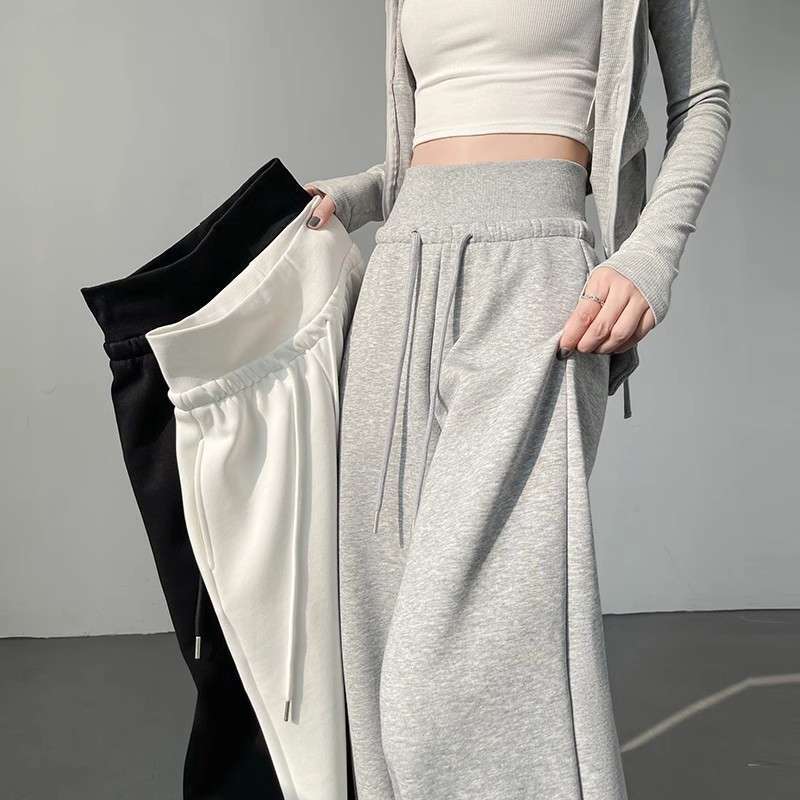 American-Style Gray Sweatpants for Women, Spring and Autumn, High-Waisted, Tummy Control, Drapey Wide-Leg Pants, Straight Loose Casual Floor-Length Sweatpants American-Style Gray Sweatpants for Women, Spring and Autumn, High-Waisted, Tummy Control, Drapey Wide-Leg Pants, Straight Loose Casual Floor-Length Sweatpants