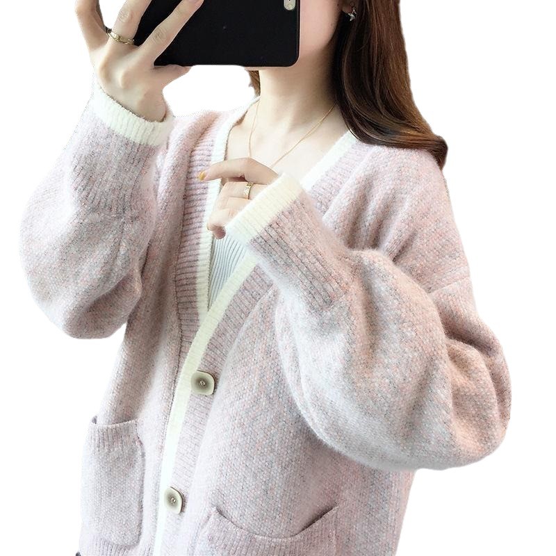 시니어 스웨터 여성 외투 2025 여성복 봄가을 두꺼운 밍크 벨벳 와이드 겉옷 나른한 바람 니트 카디건