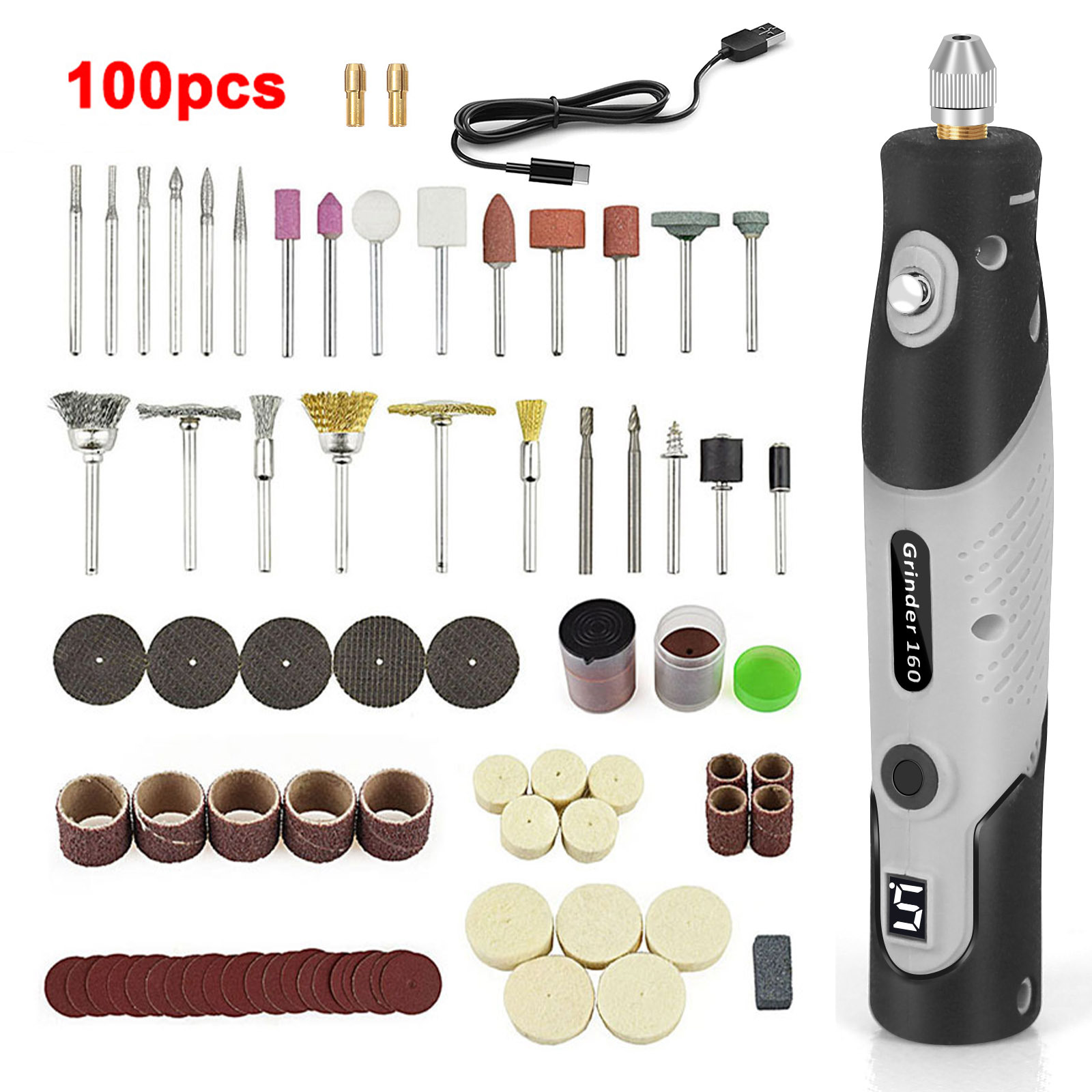 Mini amoladora eléctrica, pequeña amoladora de mano, talla de madera de jade, pulido eléctrico, bolígrafo de grabado, juego de caja de herramientas de taladro eléctrico