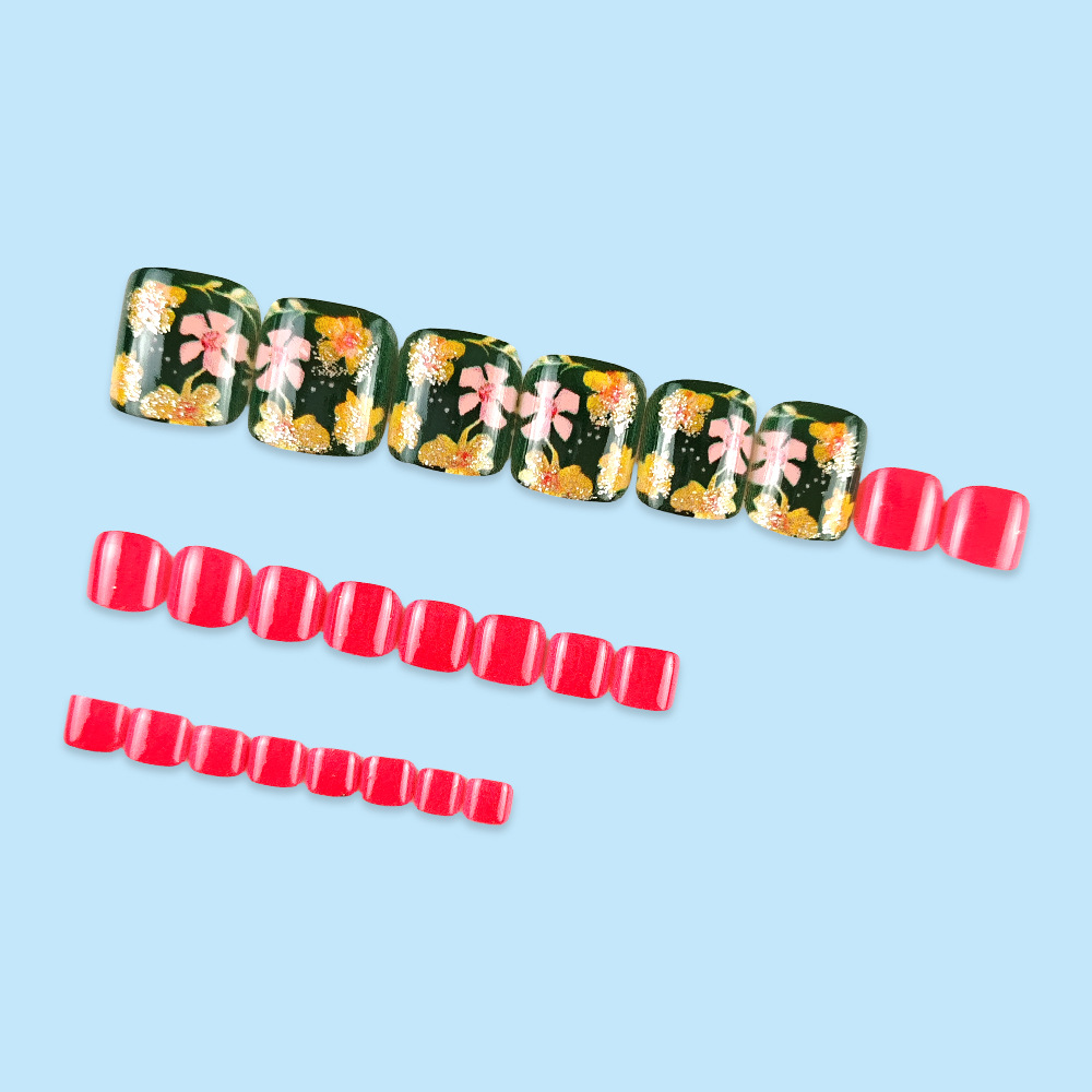 Hot Girl Green Paquete de 24 piezas de uñas de uñas Dulce y fresco parche de uñas de pie extraíble para uñas Venta caliente transfronteriza
