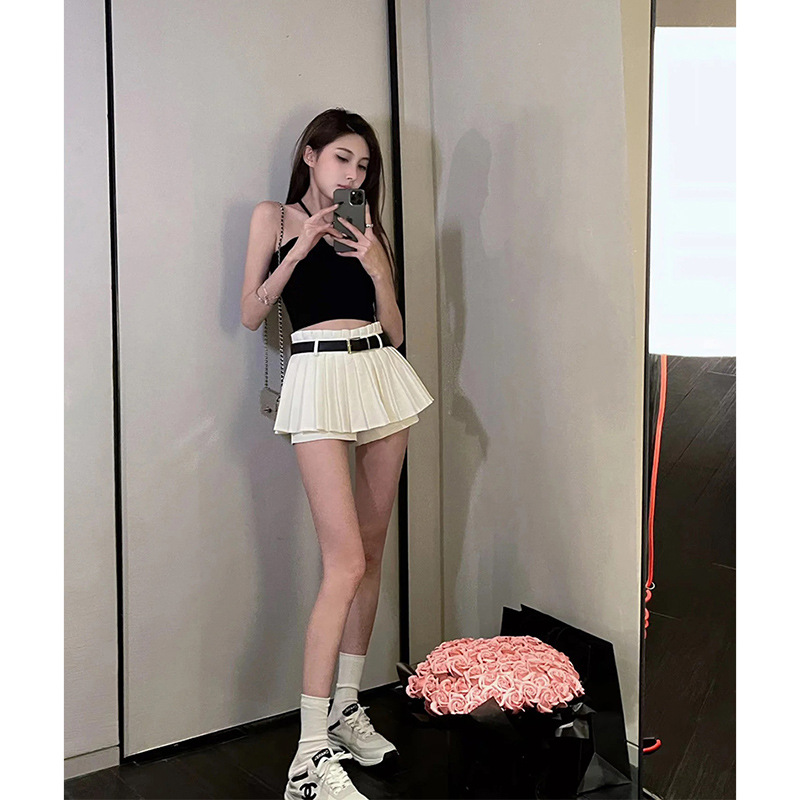 逆袭大长腿~白色百褶裙女夏半身裙短裙裙裤芭蕾裙半裙防走光裙子