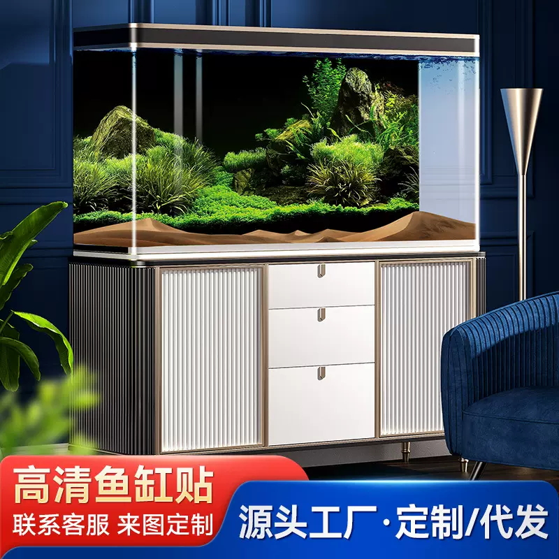 鱼缸背景纸画高清图水草3d立体壁纸造景装饰自粘静电水族箱贴纸
