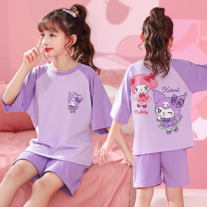 Verano niñas pijamas algodón peinado fino traje de manga corta niños niñas estilo occidental grande lindo homewear