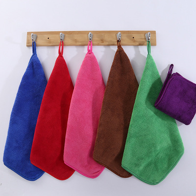 Plain towel Plain colour lovely children Towel Coral Hanging type water uptake soft kitchen clean Hanging towel