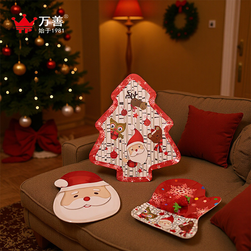 Christmas Tray Melamine Tableware Creative Holiday Party Shape Imitation Porcelain Fruit Plate Christmas Dinner Plate Modern Simple