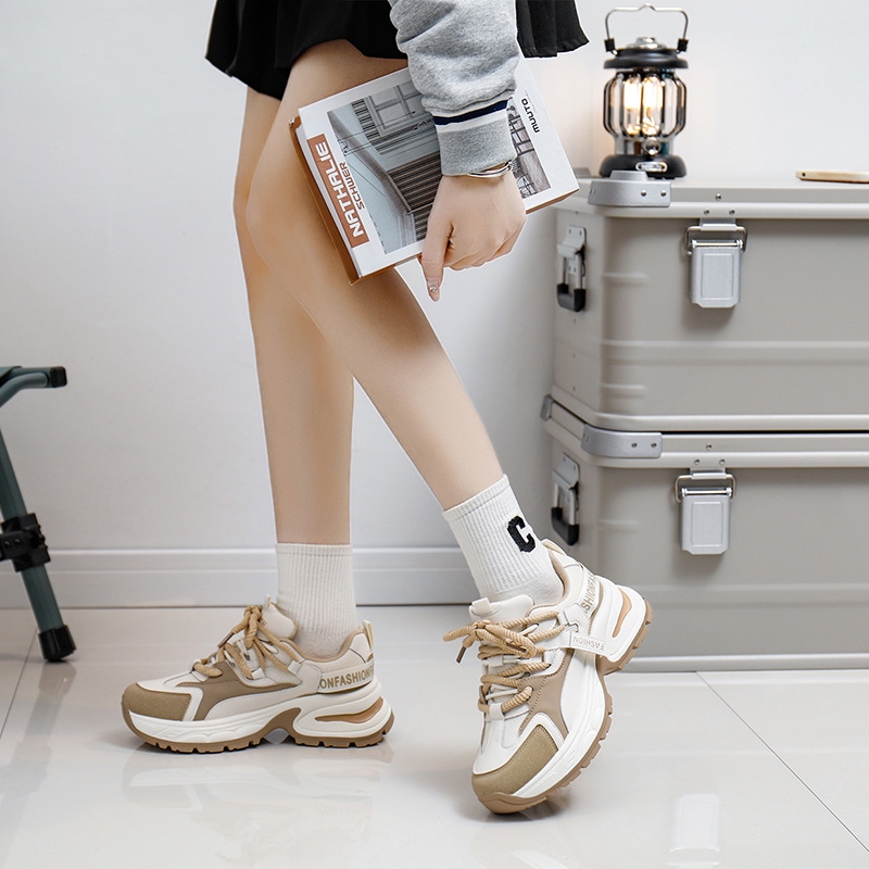 Dad's Shoes Women's 2024 Spring New Trendy Instagram Versatile Korean Thick Sole Breathable Student Casual Sports Shoes_voghion.com