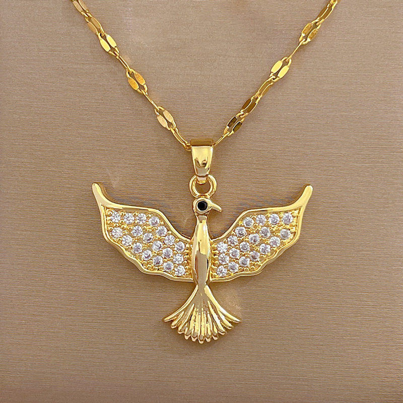 Colar de pássaro voador com diamantes em aço de titânio_voghion.com