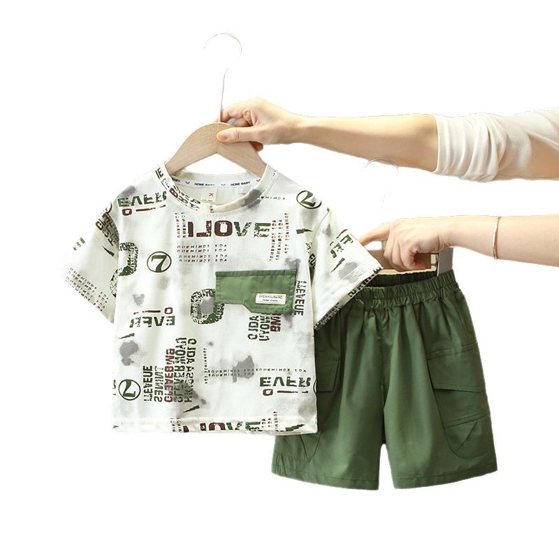 7867 Traje de verano para niños 2025 Nuevo estilo para niños Ropa de verano fresca y de moda Baby Fried Street Traje de dos piezas