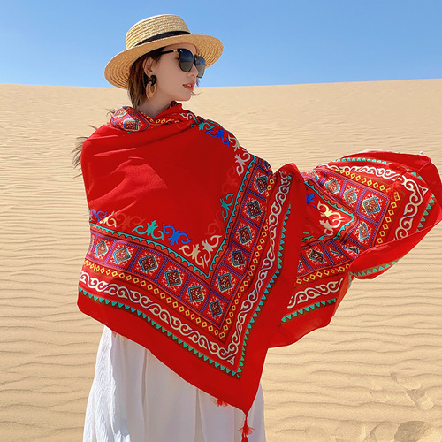 Yunnan outfit travel photo ethnic style sun protection scarf shawl for women  new grassland Tibetan desert silk scarf