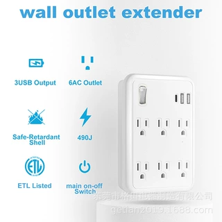 厂家美规家用一转九插座转换器3USB  Type C 6AC多功能转换插座