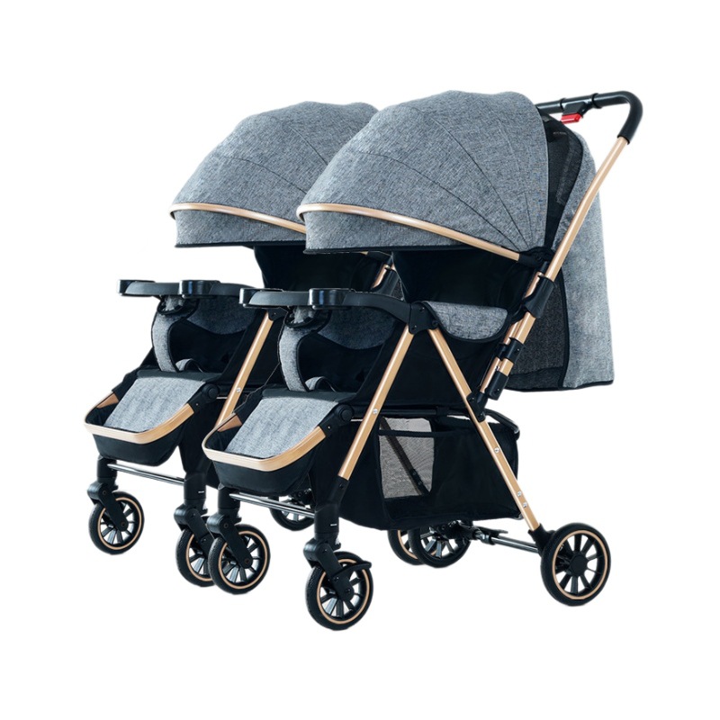 Cochecito doble con nuevo diseño, absorción de impactos bidireccional, se puede sentar y reclinarse, cochecito de bebé con vista alta, cochecito plegable