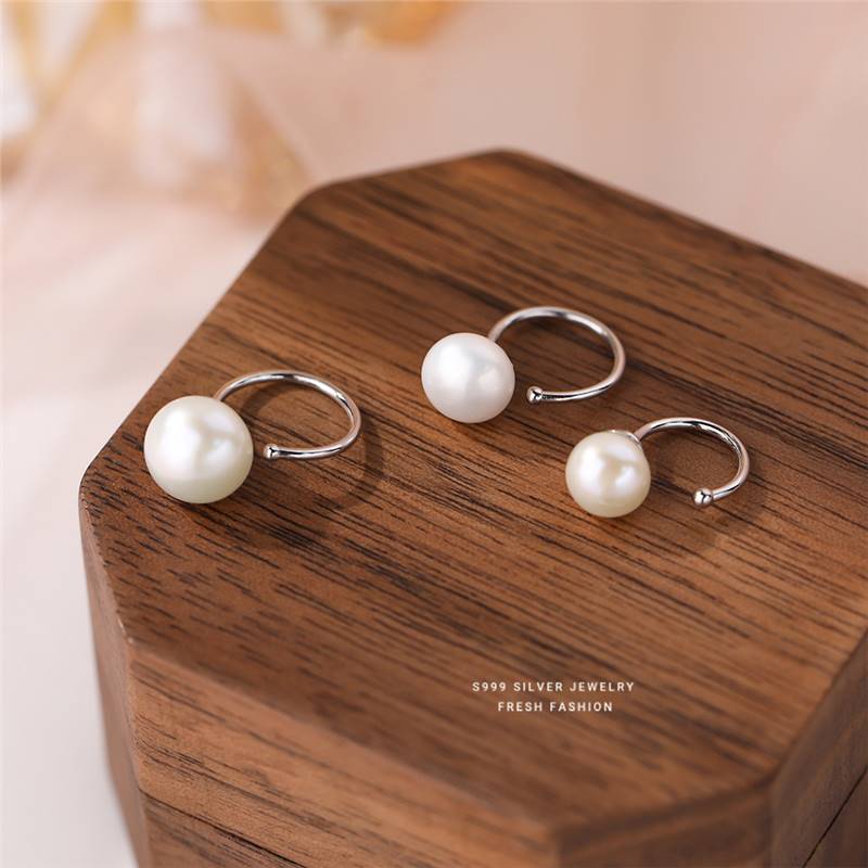 S999 small and simple silver hook, women's hole, high-end feeling, ear bone ring, temperament, versatile earrings_voghion.com