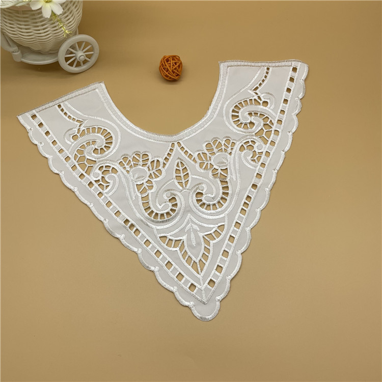 电脑绣花柯根纱假领白底白线单层修边女装雕孔前胸衣领外贸辅料