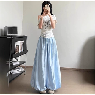 黄色花苞裙裤女夏季新款高腰宽松显瘦垂感灯笼裤小个子休闲阔腿裤