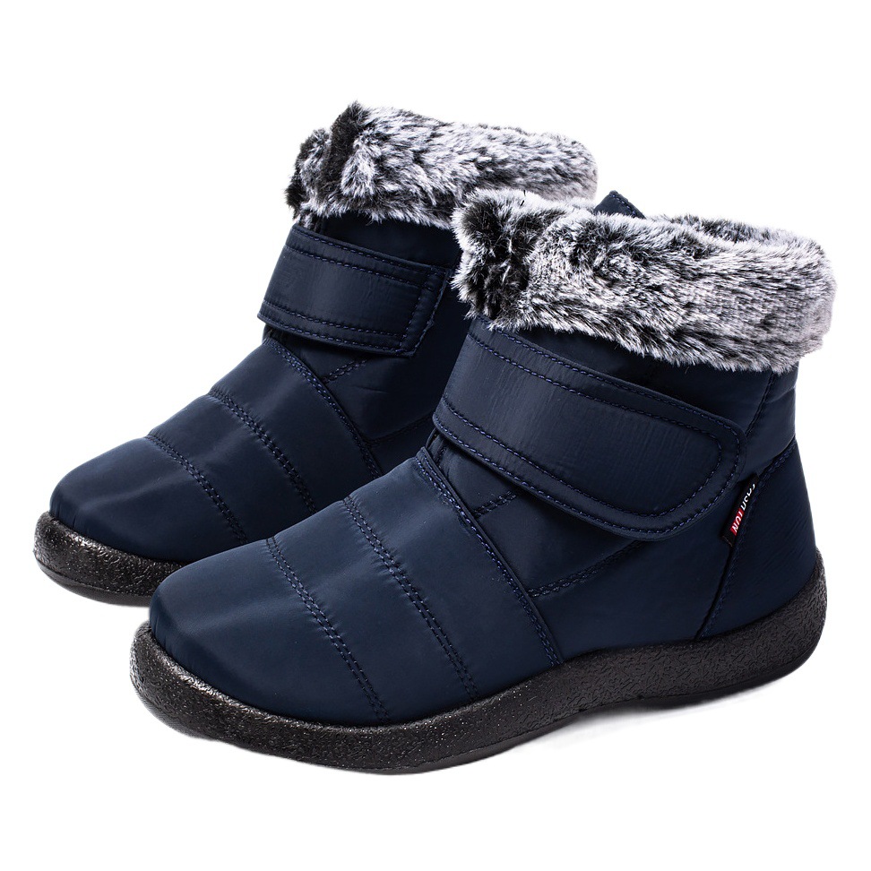 23 nuevas botas de nieve transfronterizas de las mujeres calientes del comercio exterior Velcro impermeable más tamaño anti-piel de conejo botas de mujer casual de las mujeres