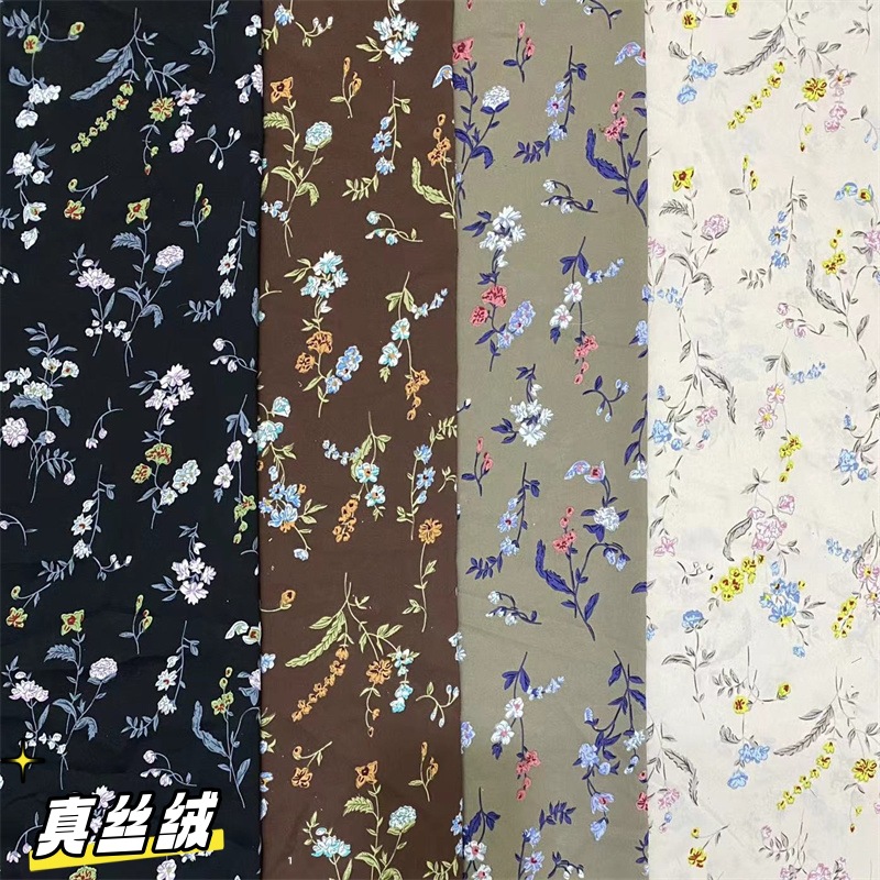 爆款真丝绒雪纺印花面料童装女装服装国风连衣裙长短裙裤上衣布料