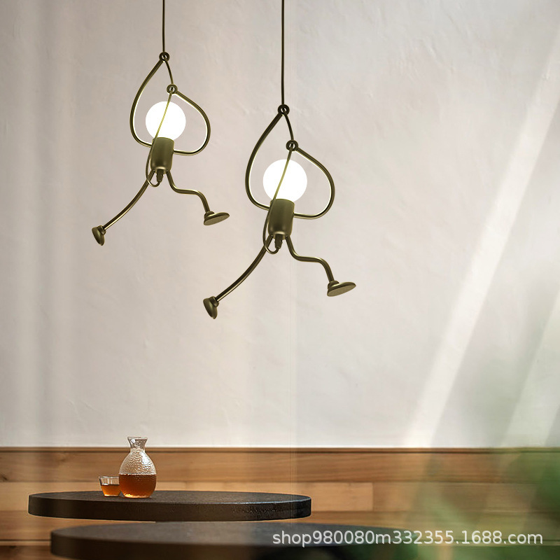 Nordic Gymnastics Little Man Retro Creative Restaurant Cafe Clothing Store Window Bar Modern Art Iron Chandelier