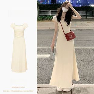 Summer 2025 New Style Women's Beautiful Waist Slimming Dress Platycodon French Gentle Style Pleated Hip-Covering Long Skirt