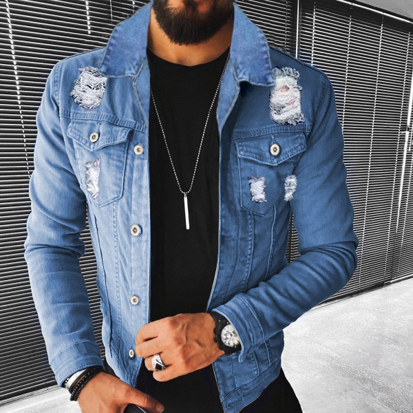 Herren Jeansjacke Mit Revers Im Dunklen Stil Für Herbst Winter_voghion.com