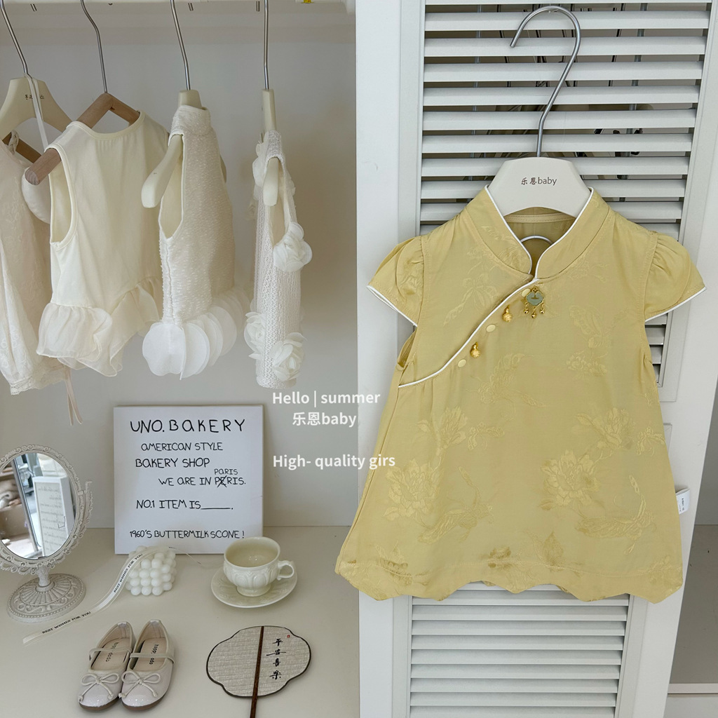 [Le En baby] Verano para niñas, nuevo estilo chino, cheongsam mejorado, vestido Hanfu, estilo antiguo, estilo occidental, falda de moda