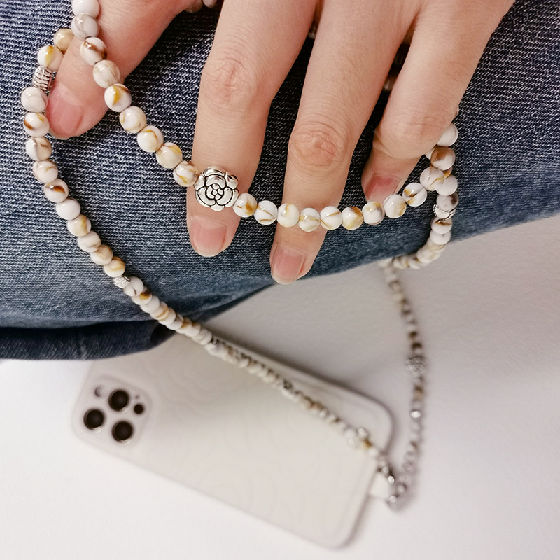 Chinese Style Simple And High-end Imitation Shell Beaded Mobile Phone Chain Internet Celebrity Multi-purpose Cross-body Hanging Neck Hand-carrying Mobile Phone Pendant