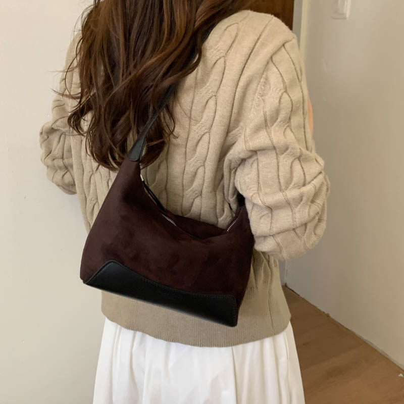 Cross-Border New Autumn/Winter Underarm Bag For Women, Trendy Color-Block Shoulder Bag, Large Capacity Casual Commuter Baguette Crossbody Bag - Thumbnail 4