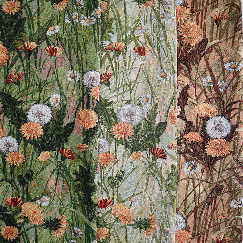 厂家直销涤棉色织提花布料莫奈油画风蒲公英沙发布桌布旗裙子面料